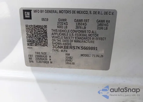 2019 Chevrolet Blazer Rs z USA, uszkodzony, nr VIN 3GNKBERS7KS669891